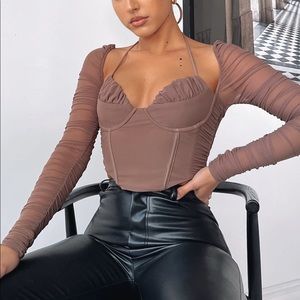 White fox boutique mesh long sleeve top